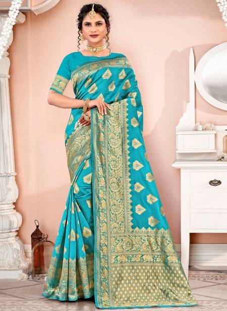 1014 Santraj Latest Fancy Wear designer Silk Saree Collection 1014-Firozi
